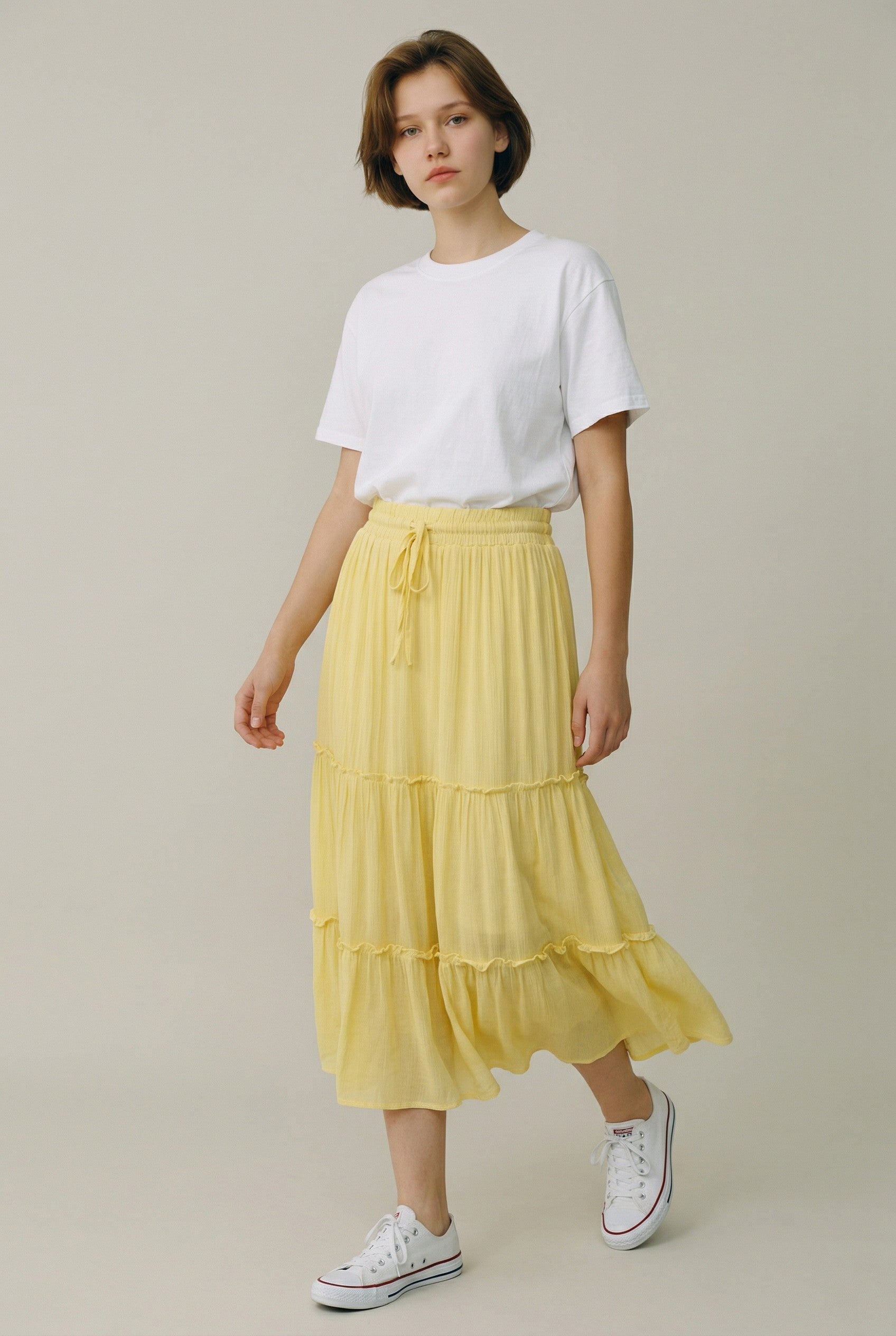 Tiered Drawstring Maxi Skirt