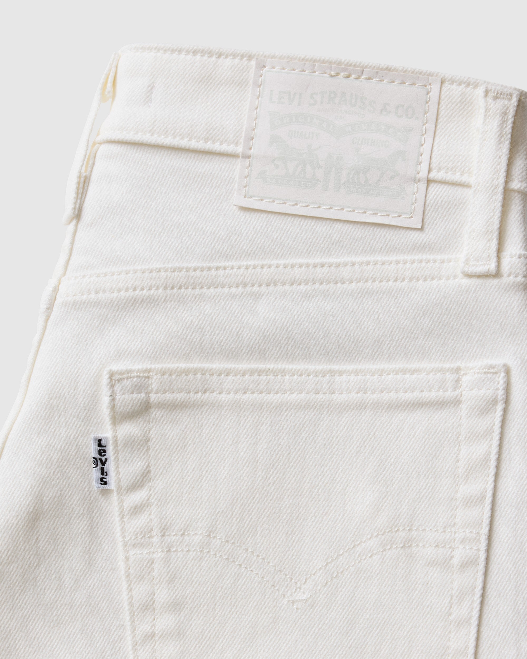Levi's 725 High-Rise Bootcut Jeans in Soft Clean White – back pocket and Levi's tab detail