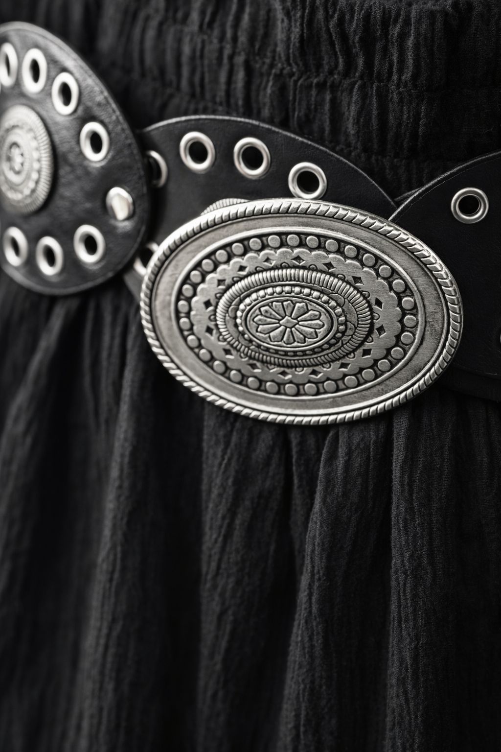 Black Tiered Maxi Skirt with Western Concho Belt