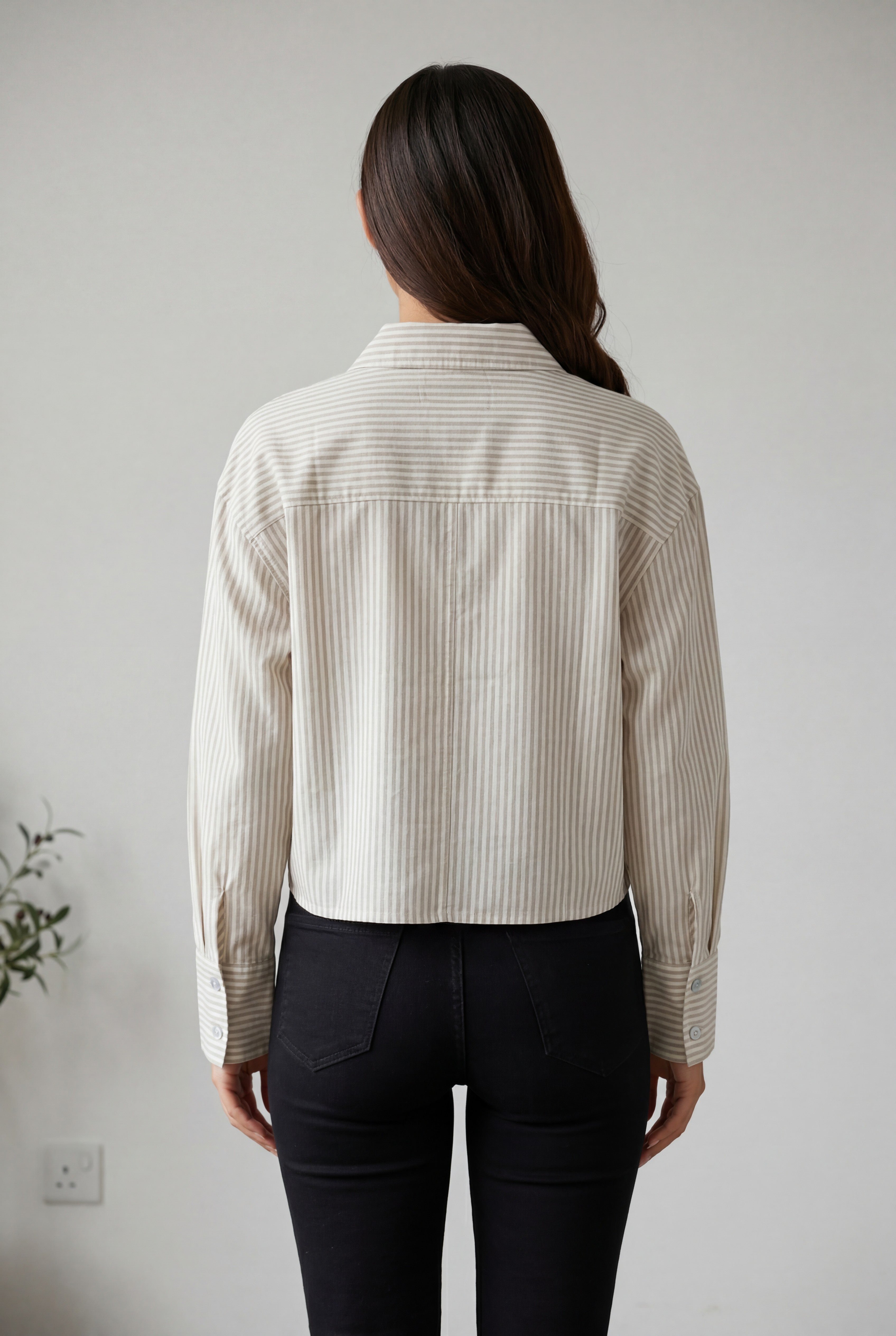 Striped Cropped Button-Up Shirt