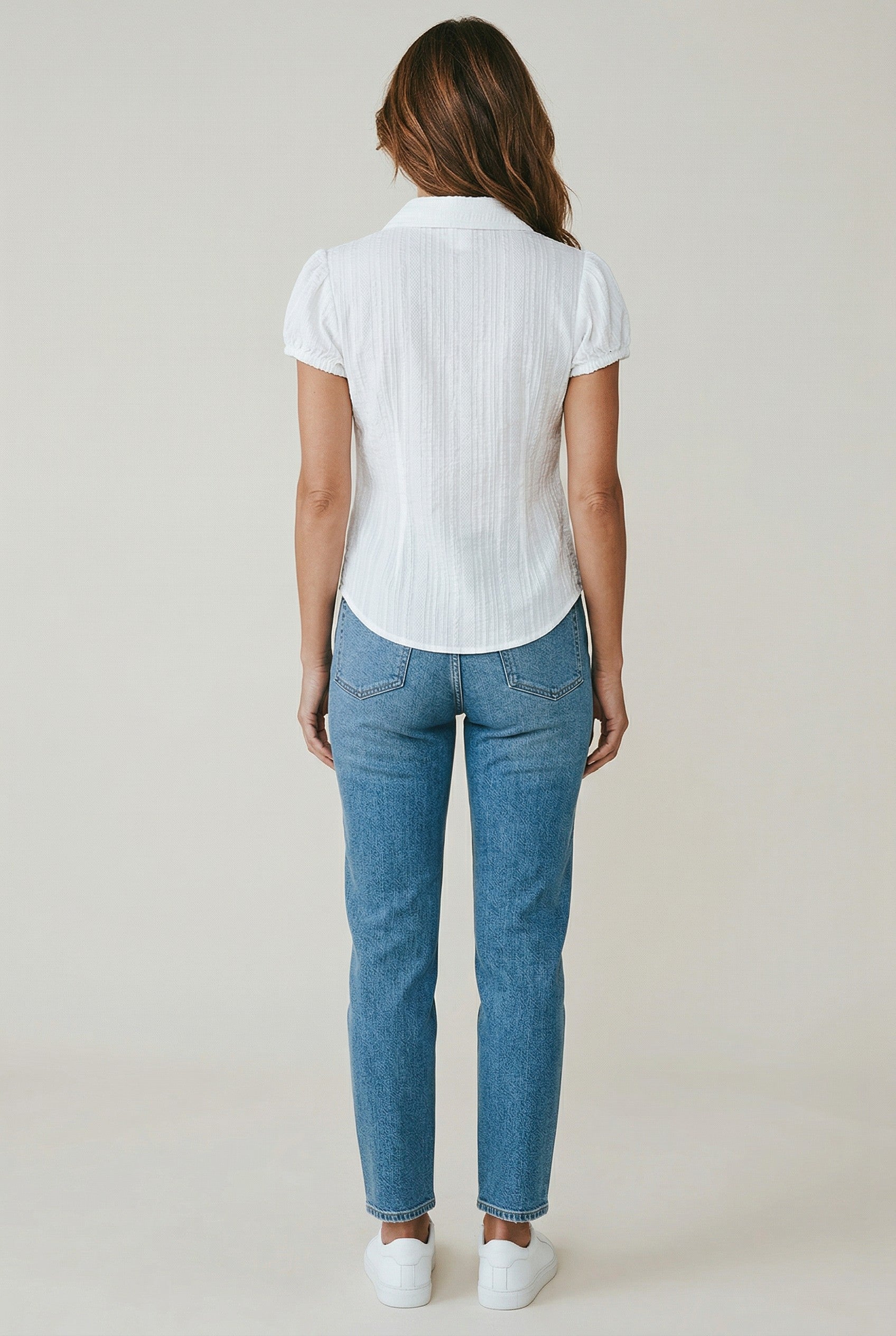 Red Gingham Puff Sleeve Button-Up Top