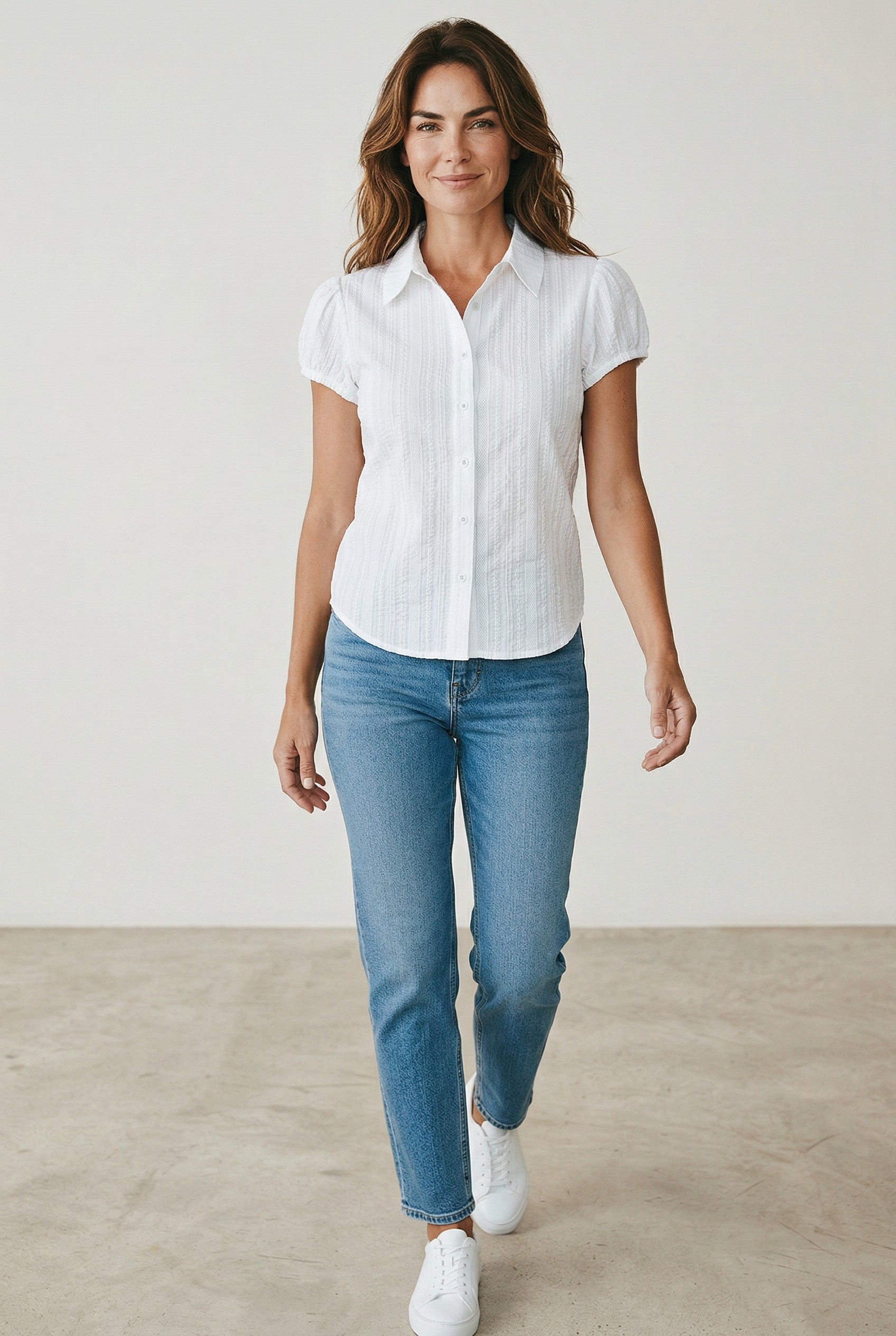 Red Gingham Puff Sleeve Button-Up Top