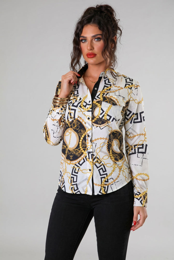Baroque Chain Print Button-Down Shirt