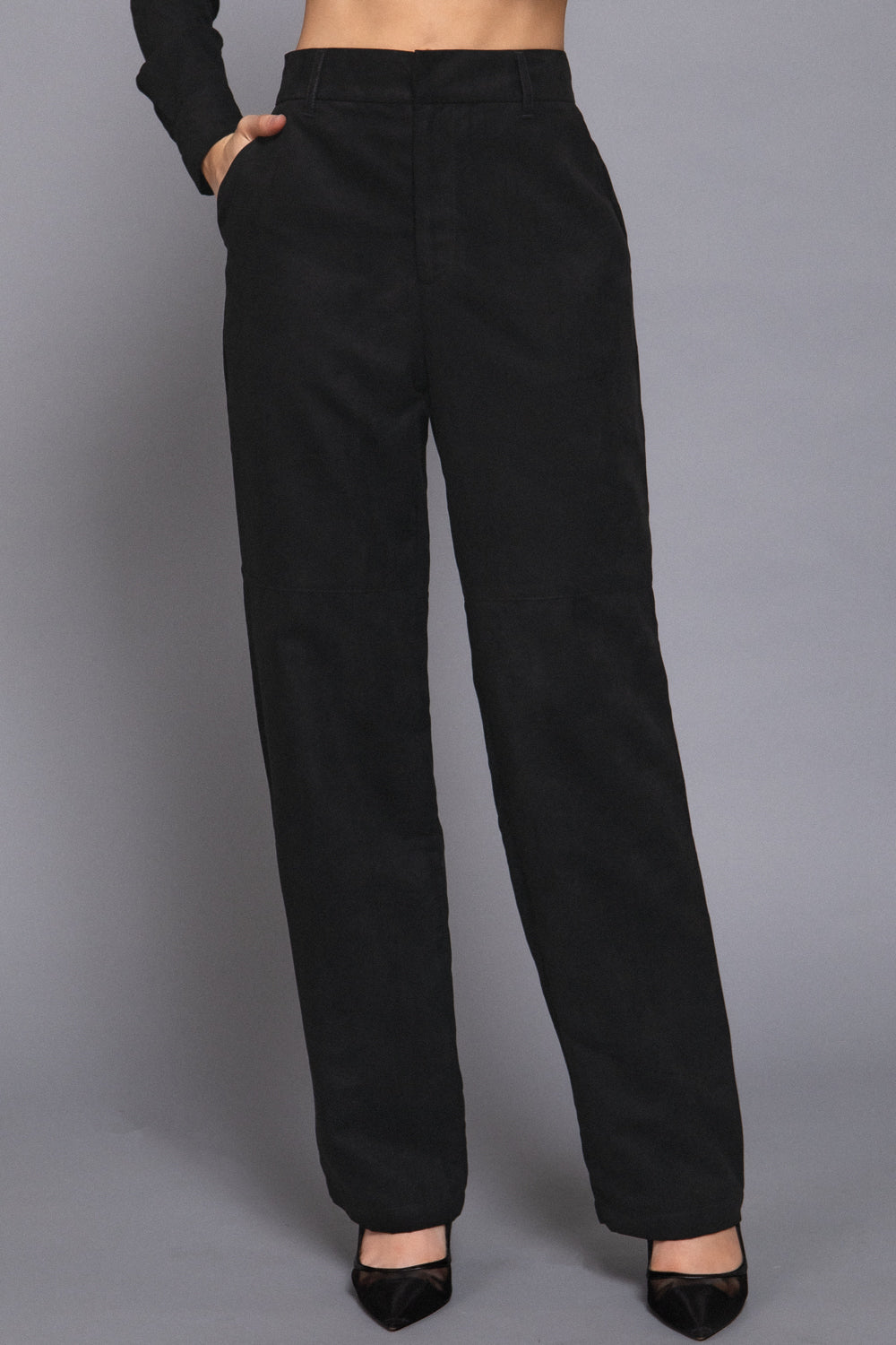 Faux Suede Straight-Leg Woven Pants for Women