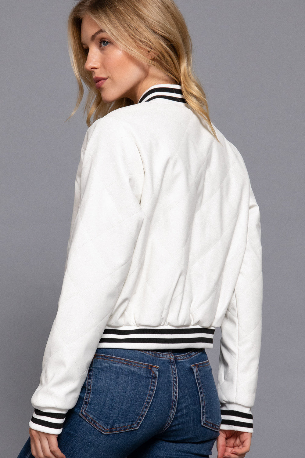 Quilted Faux Leather Bomber Jacket
