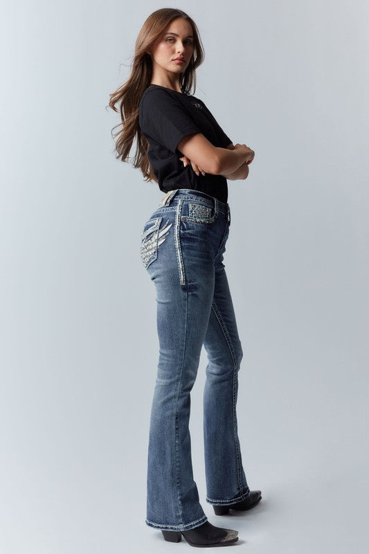 Denim Icon – Wings High-Rise Embroidered Bootcut Jeans