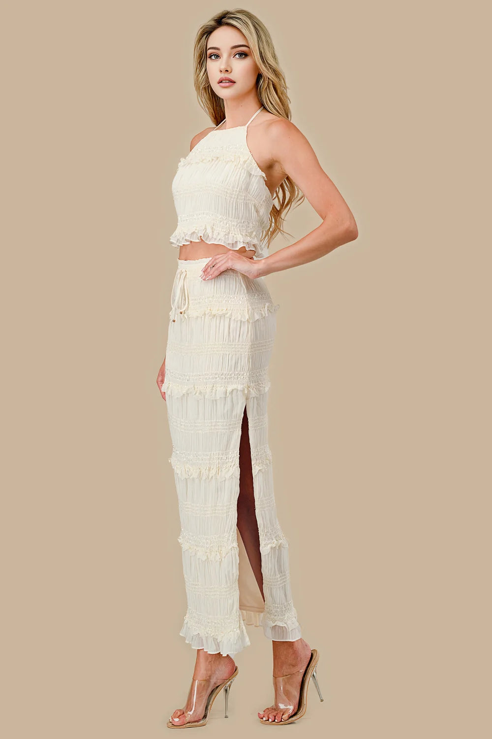 Smocked Chiffon Midi Skirt 2-Piece Set
