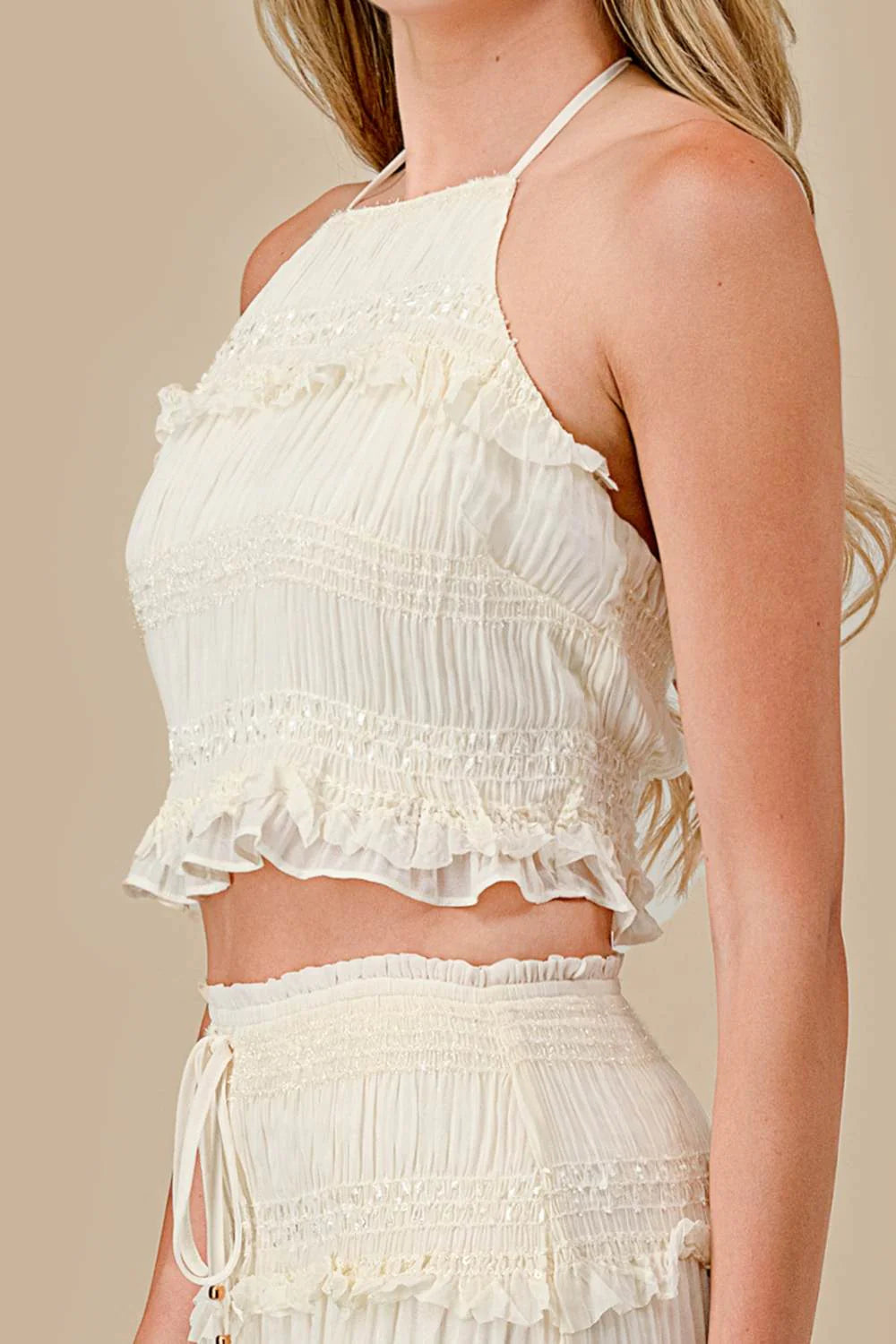 Smocked Chiffon Midi Skirt 2-Piece Set