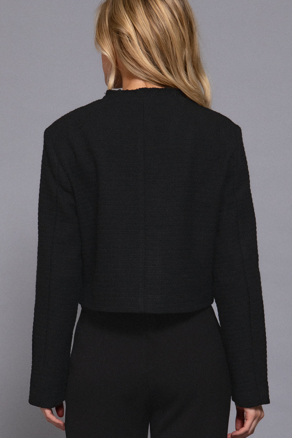 Button-Front Tweed Jacket – Black – Black – View 4