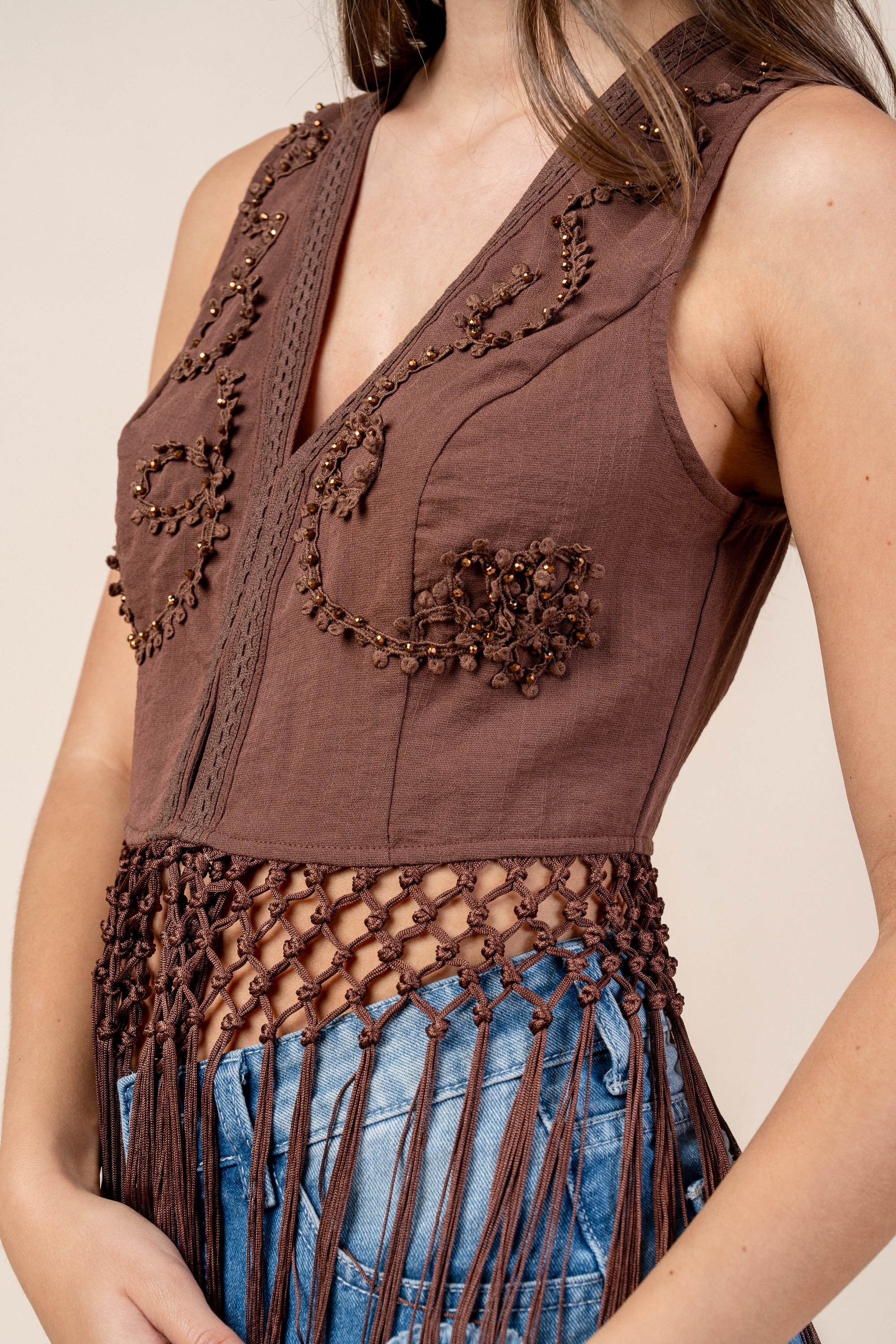 Western Style Fringe Accents Top