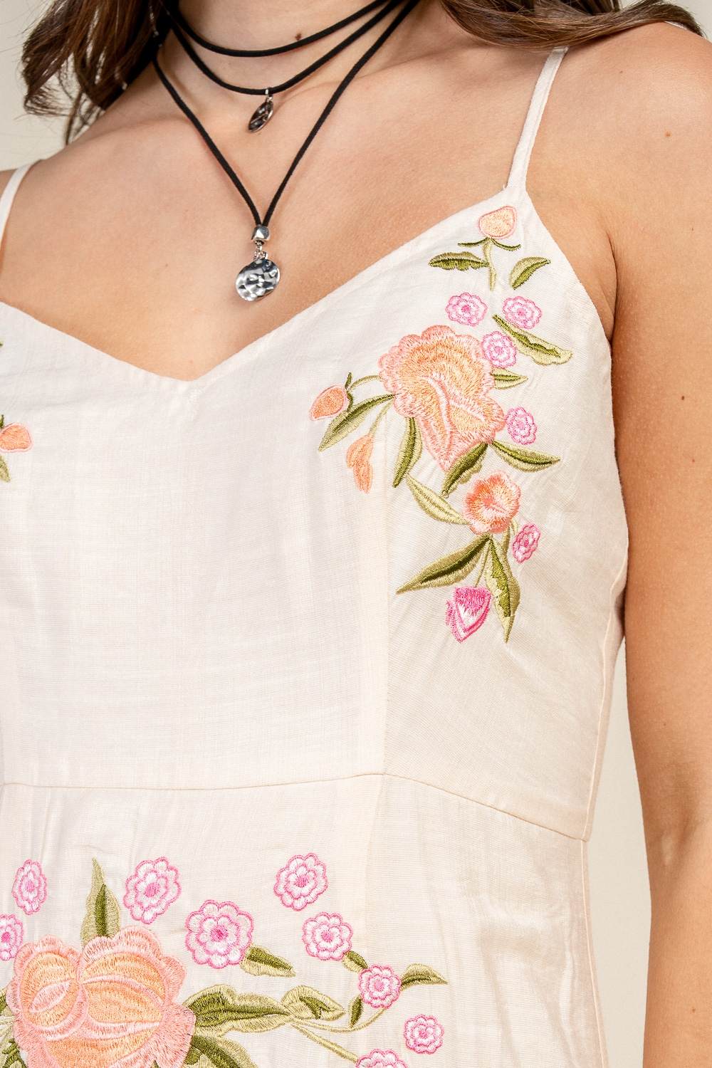Floral Embroidered Fringe Hem Midi Dress
