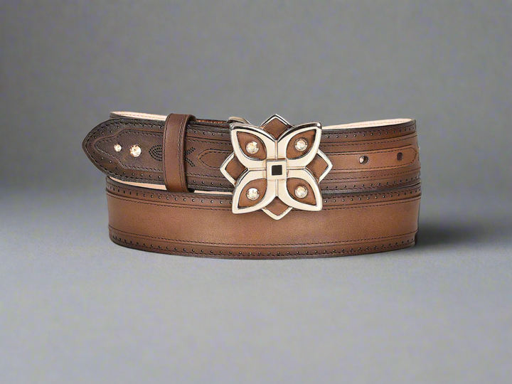 Cuadra LD Over Laser & Crystal Leather Belt – Chestnut