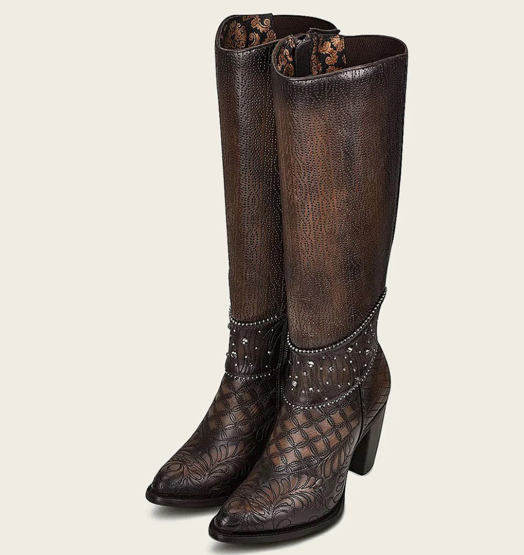LD BLACK/BROWN EMBROIDERY & STUDS ROUND TOE - Vella Moda