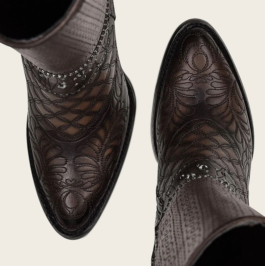 LD BLACK/BROWN EMBROIDERY & STUDS ROUND TOE - Vella Moda