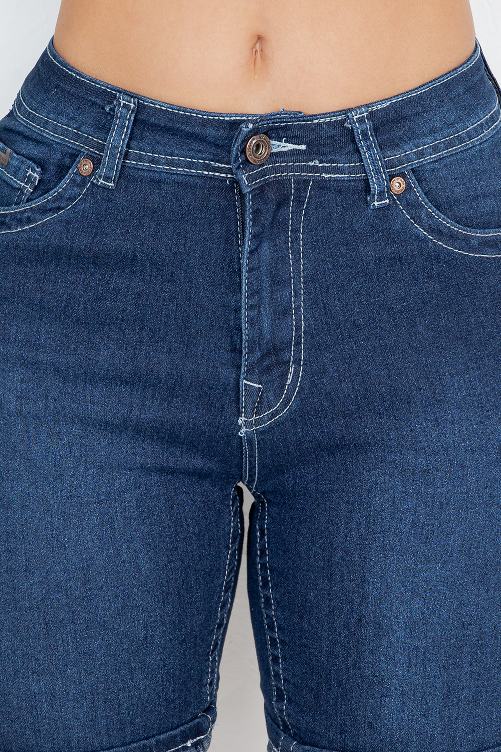 Cyclon Dark Blue High-Rise Bermuda Denim Shorts