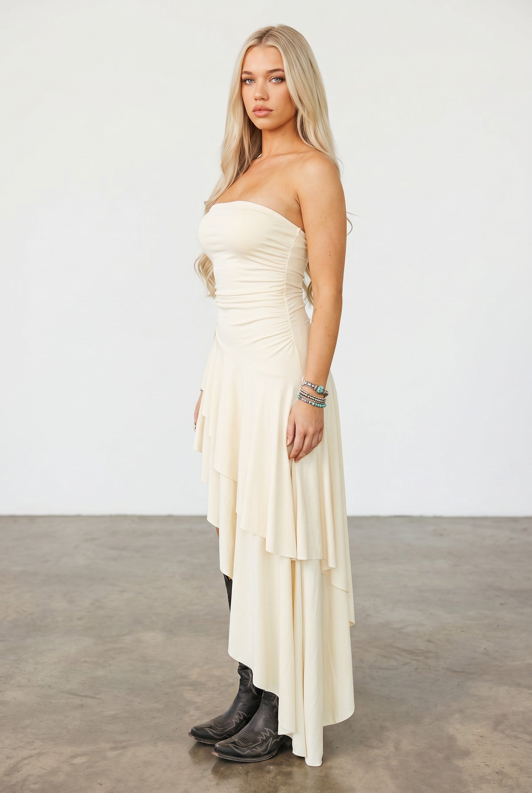 Sierra Cascade Strapless High-Low Dress