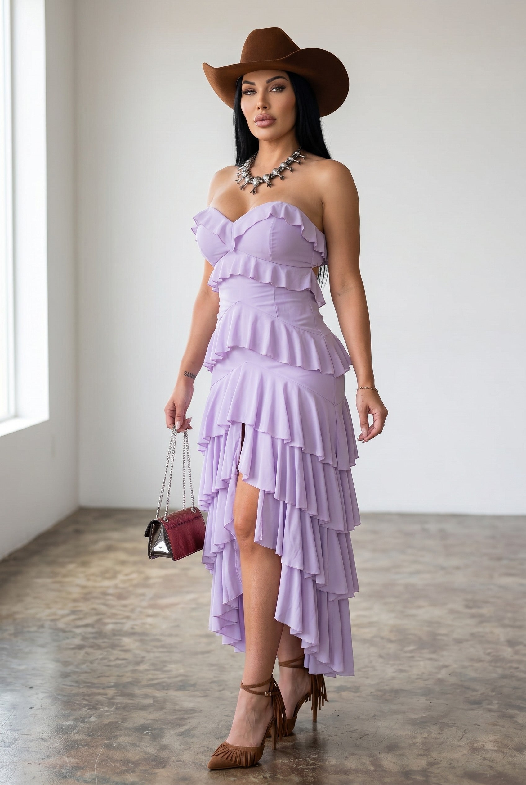 Tiered Ruffle High-Low Maxi Dress