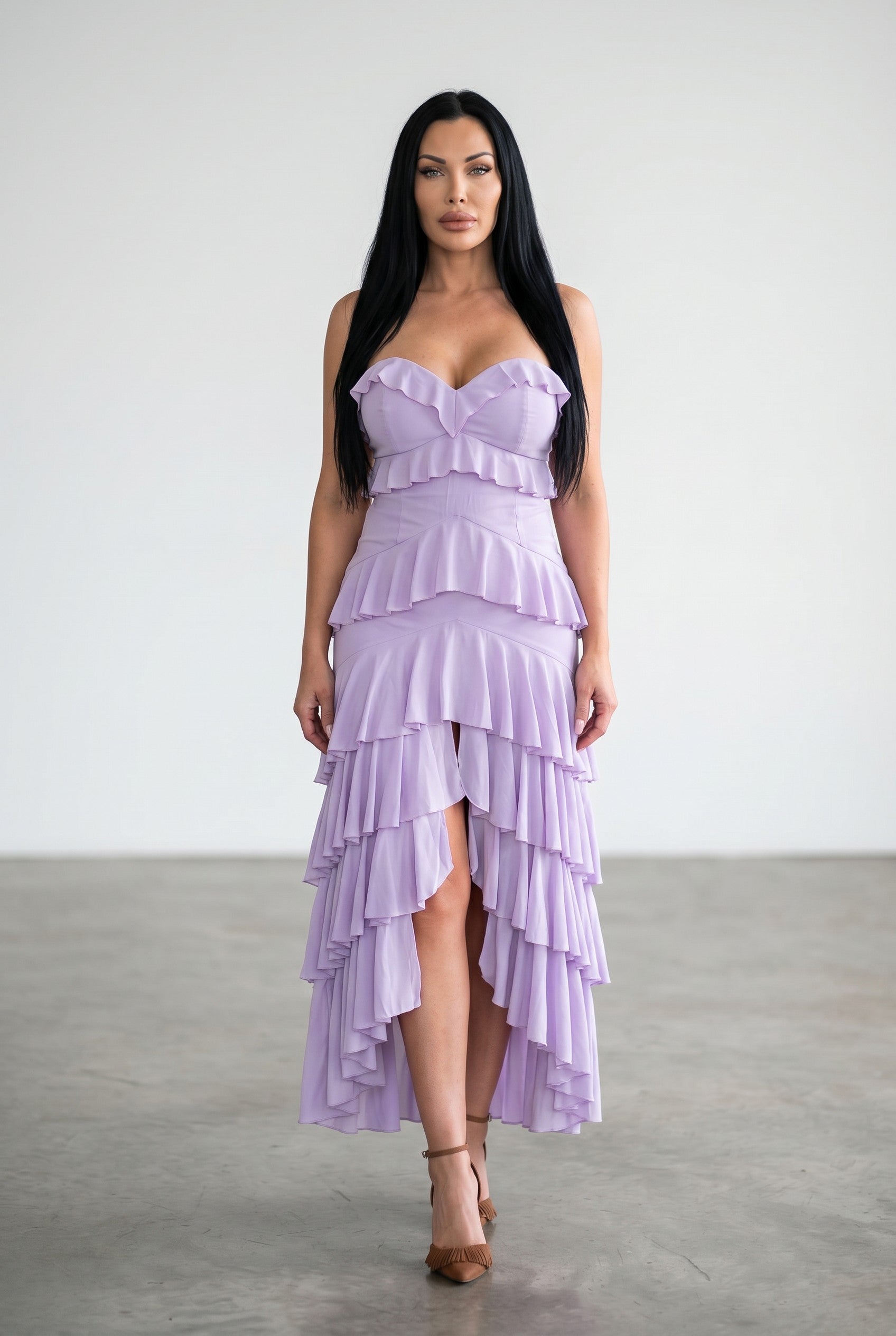 Tiered Ruffle High-Low Maxi Dress