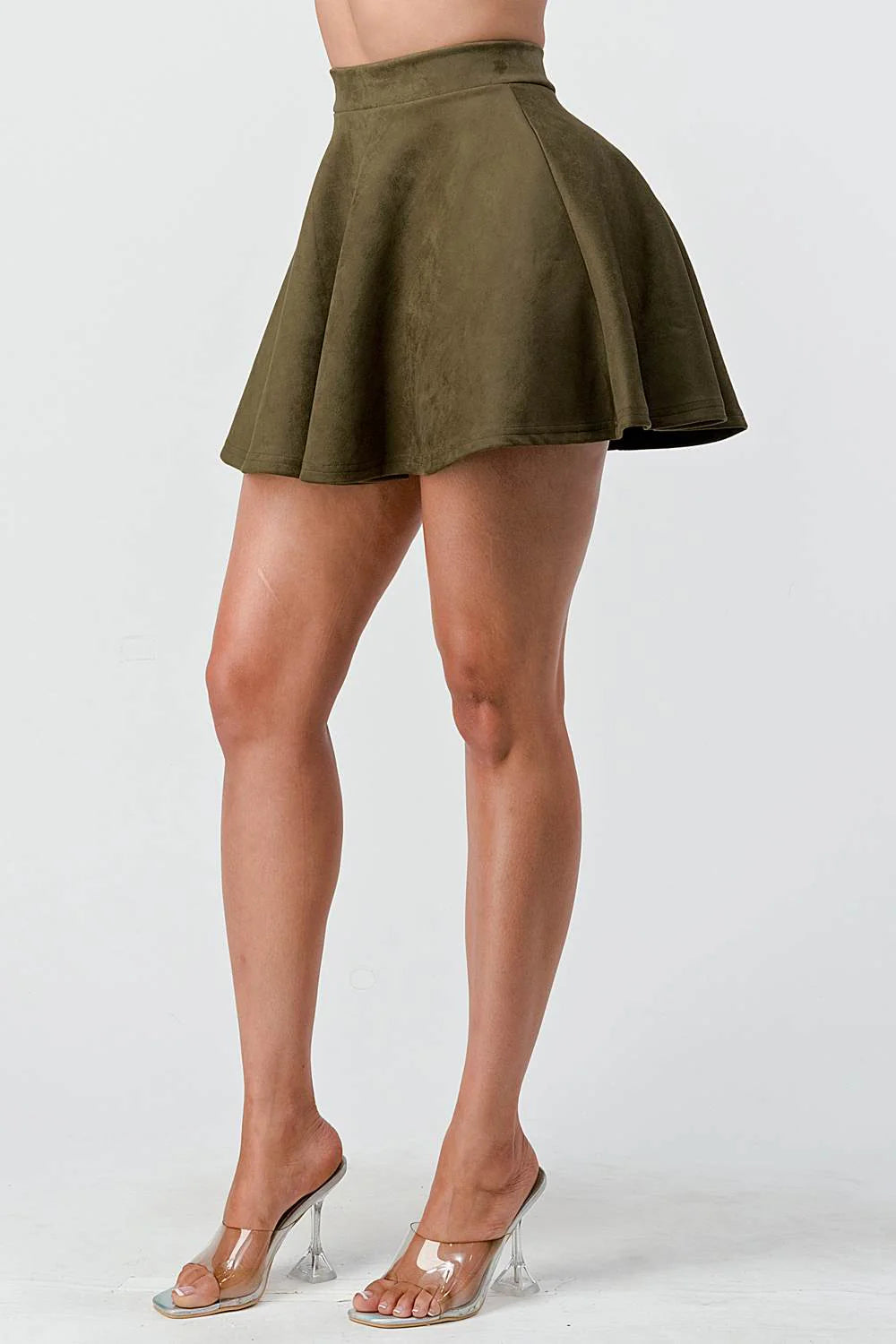 High Waisted Suede Flared Mini Skirt