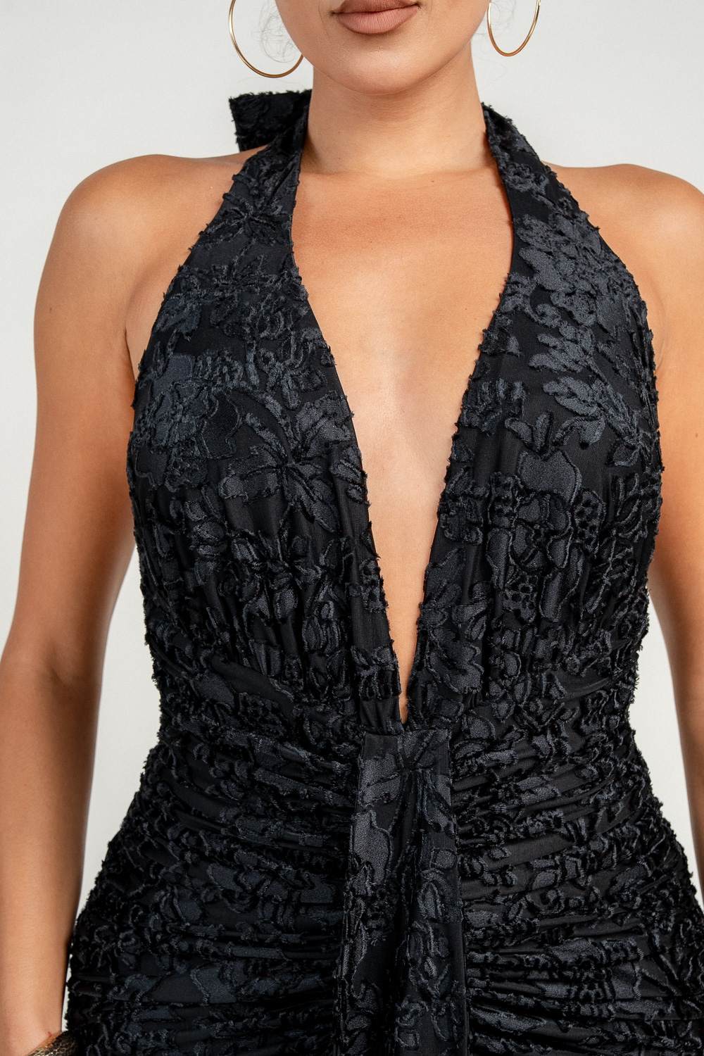 Deep Plunge Halter Maxi Dress