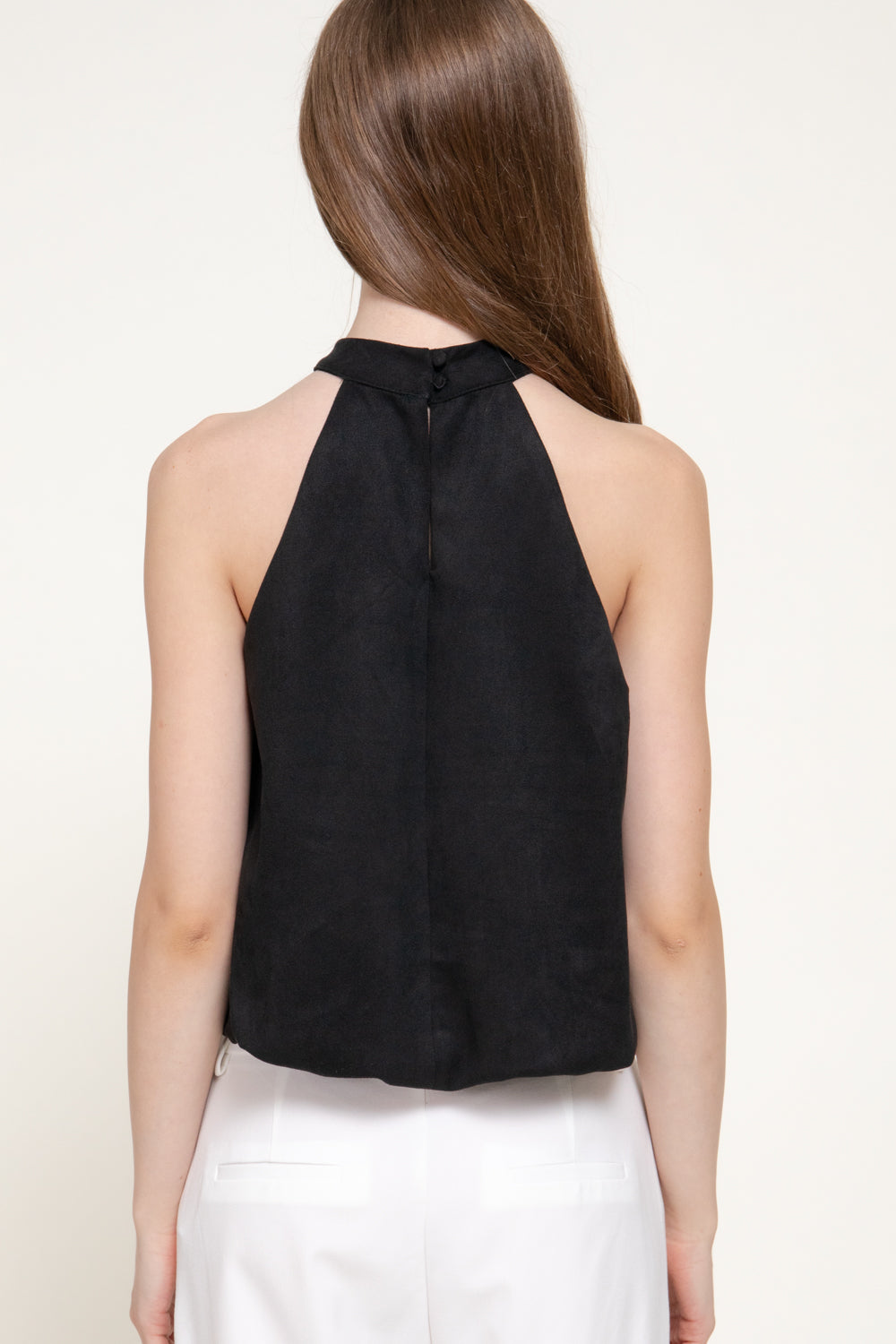 Faux Suede Halter Top – Black, Caramel & Dark Red – Black – View 3