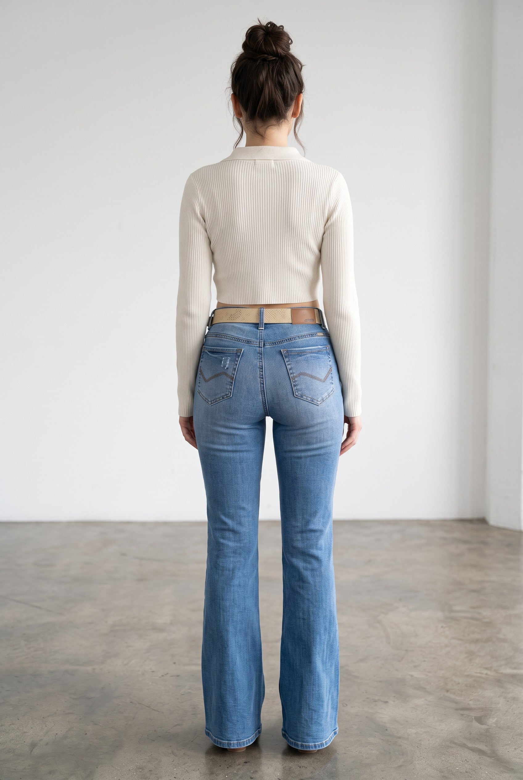 High-rise Western flare jeans in medium blue – back view