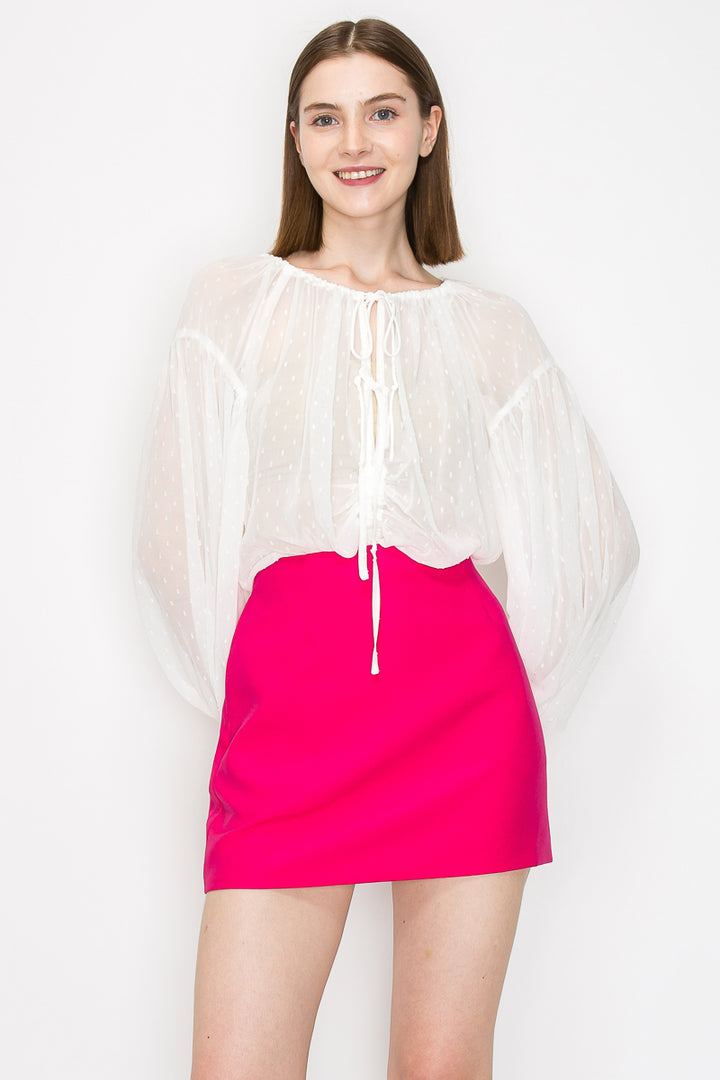 Long sleeve dots jacquard chiffon blouse top - Vella Moda