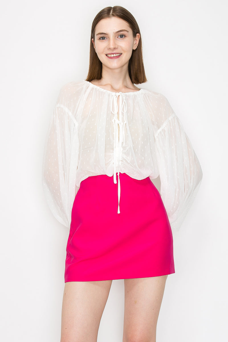 Long sleeve dots jacquard chiffon blouse top - Vella Moda