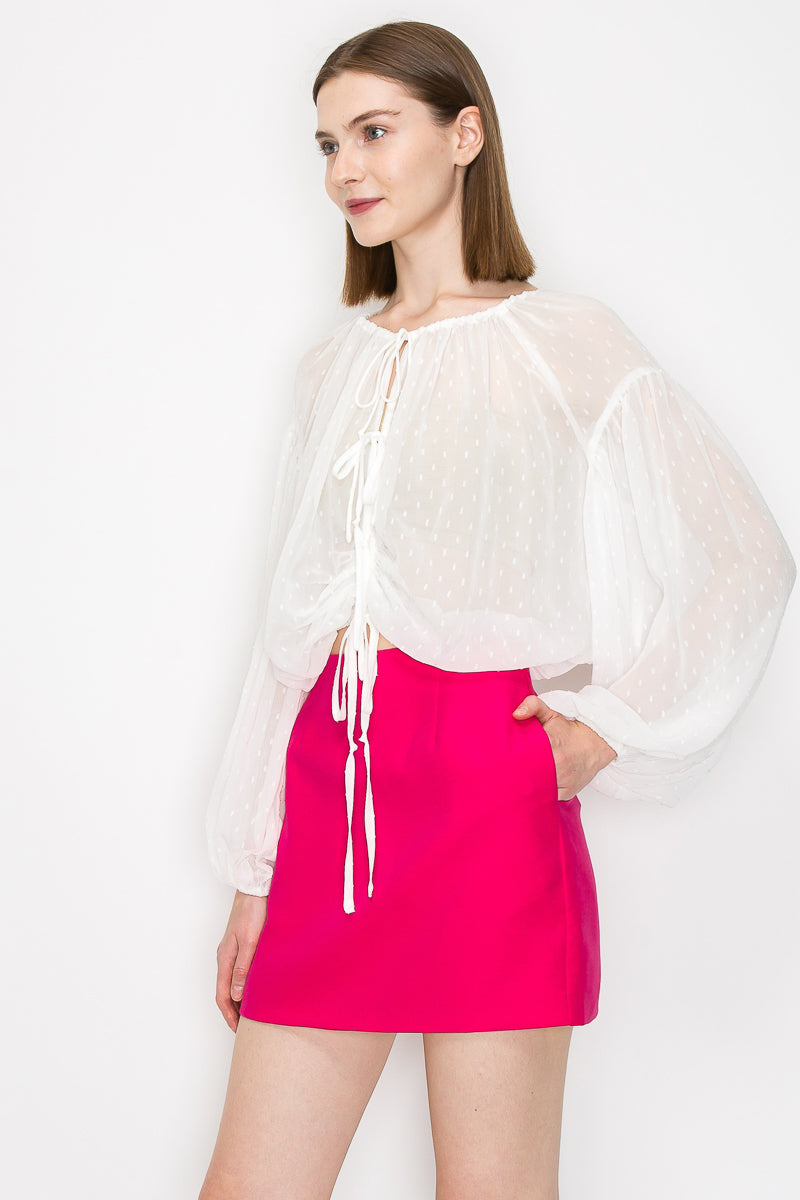 Long sleeve dots jacquard chiffon blouse top - Vella Moda