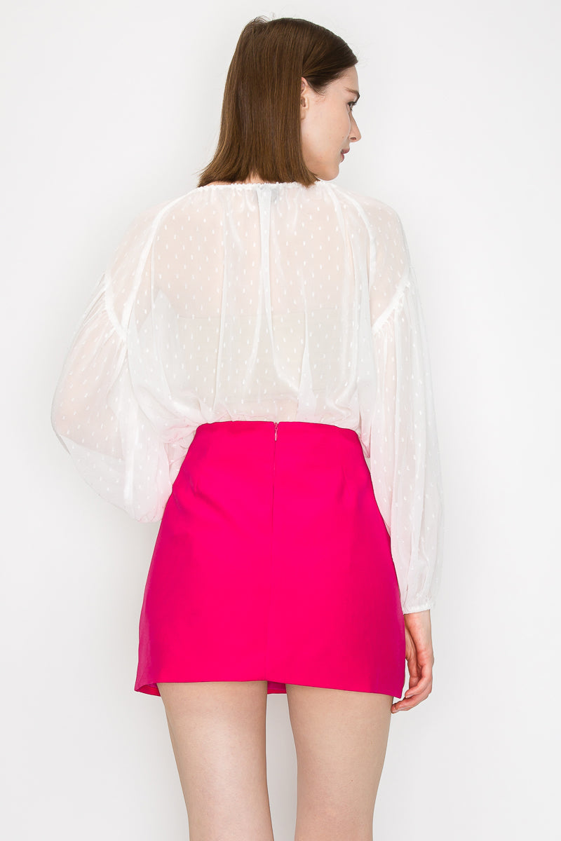 Long sleeve dots jacquard chiffon blouse top - Vella Moda
