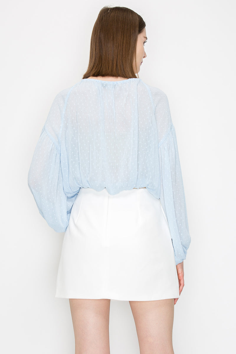 Long sleeve dots jacquard chiffon blouse top - Vella Moda
