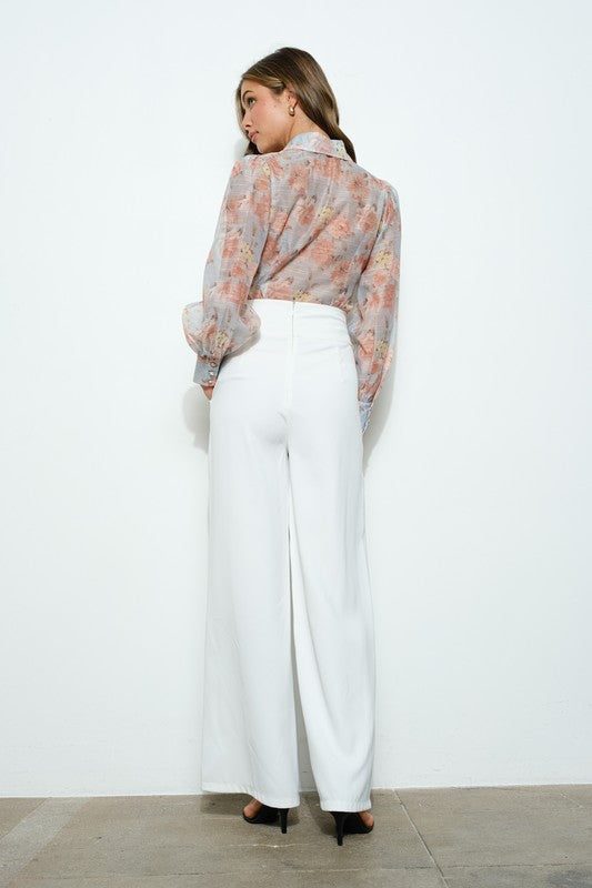 Long Puff Sleeve Floral Print Blouse Top - Vella Moda