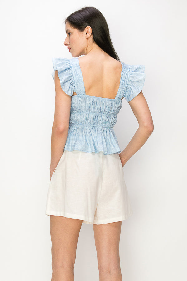 Flounced cap sleeves and hem floral print top - Vella Moda