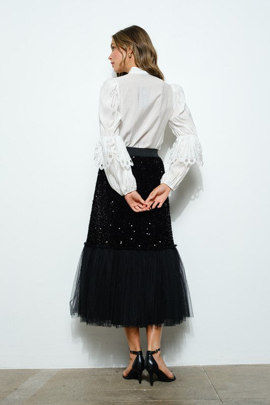 High Neck Long Sleeves Lace Blouse Top - Vella Moda