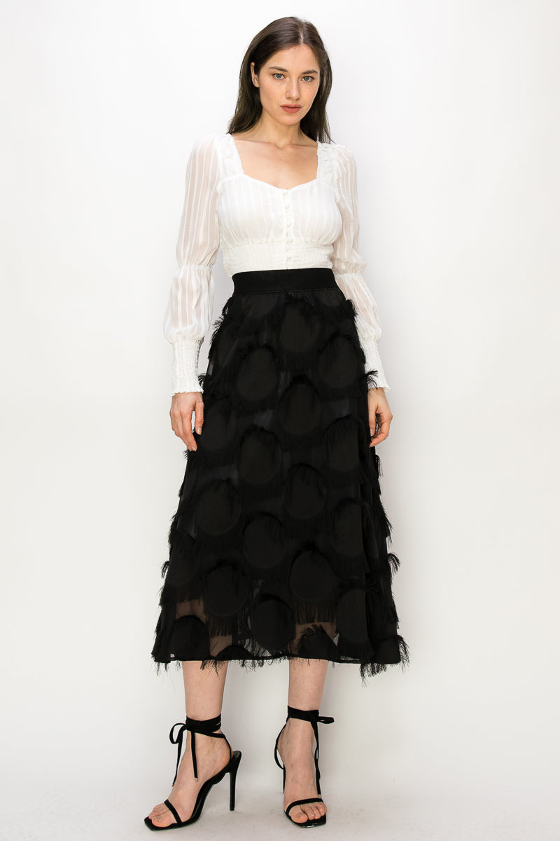 Square Neck Long Sleeve Waist Smocking Stripe Satin Top - Vella Moda