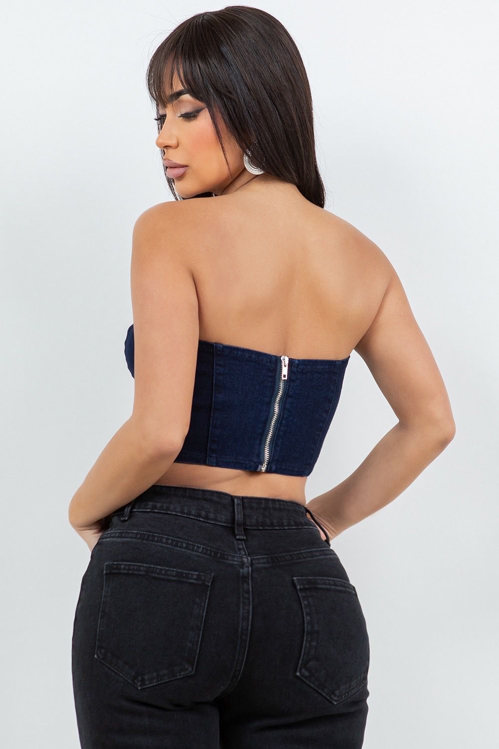 Dark Indigo V-Hem Denim Corset Top