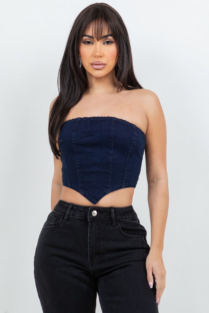 Dark Indigo V-Hem Denim Corset Top