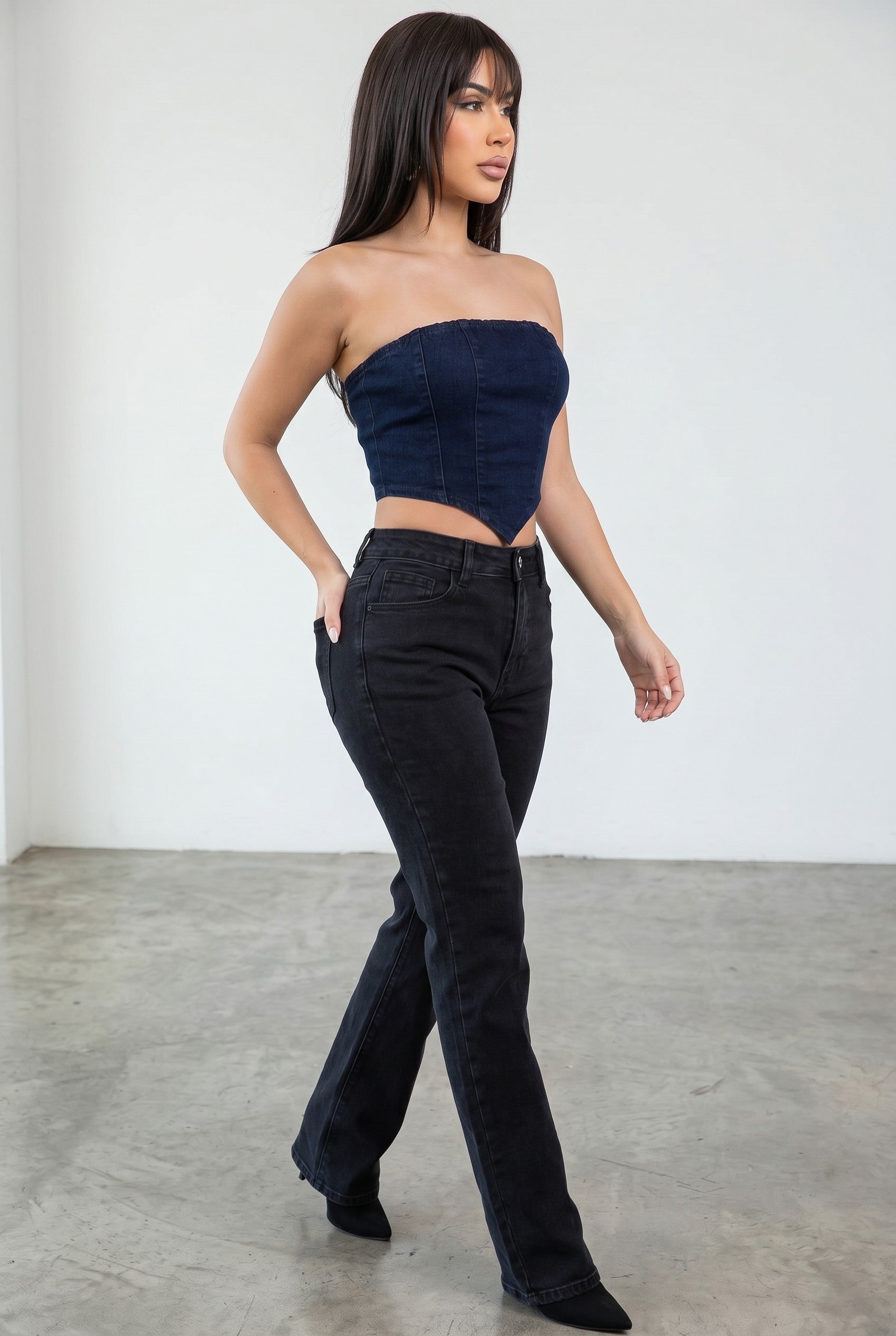 Dark Indigo V-Hem Denim Corset Top