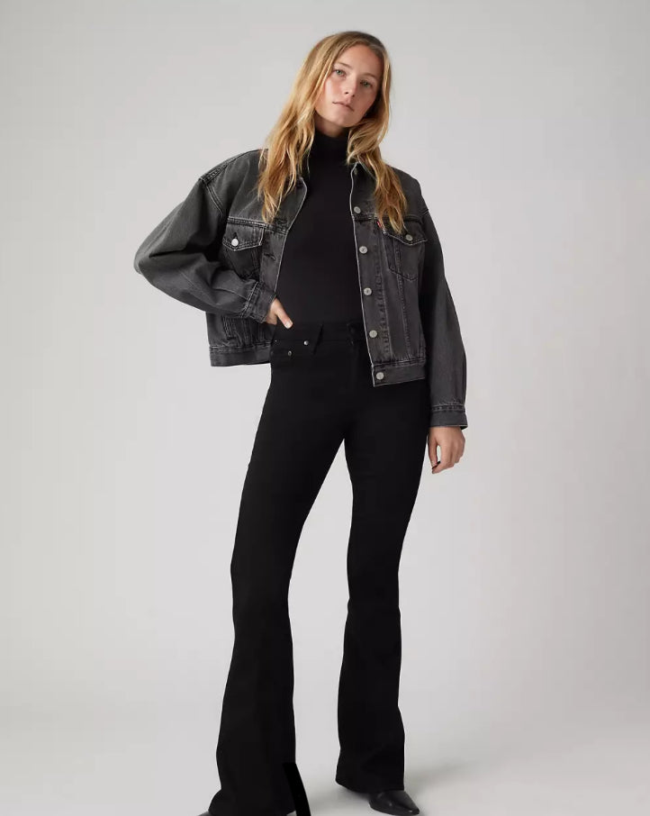 Levi’s 726 high rise flare jeans in classic denim, displayed on a white background with detailed stitching and fit.