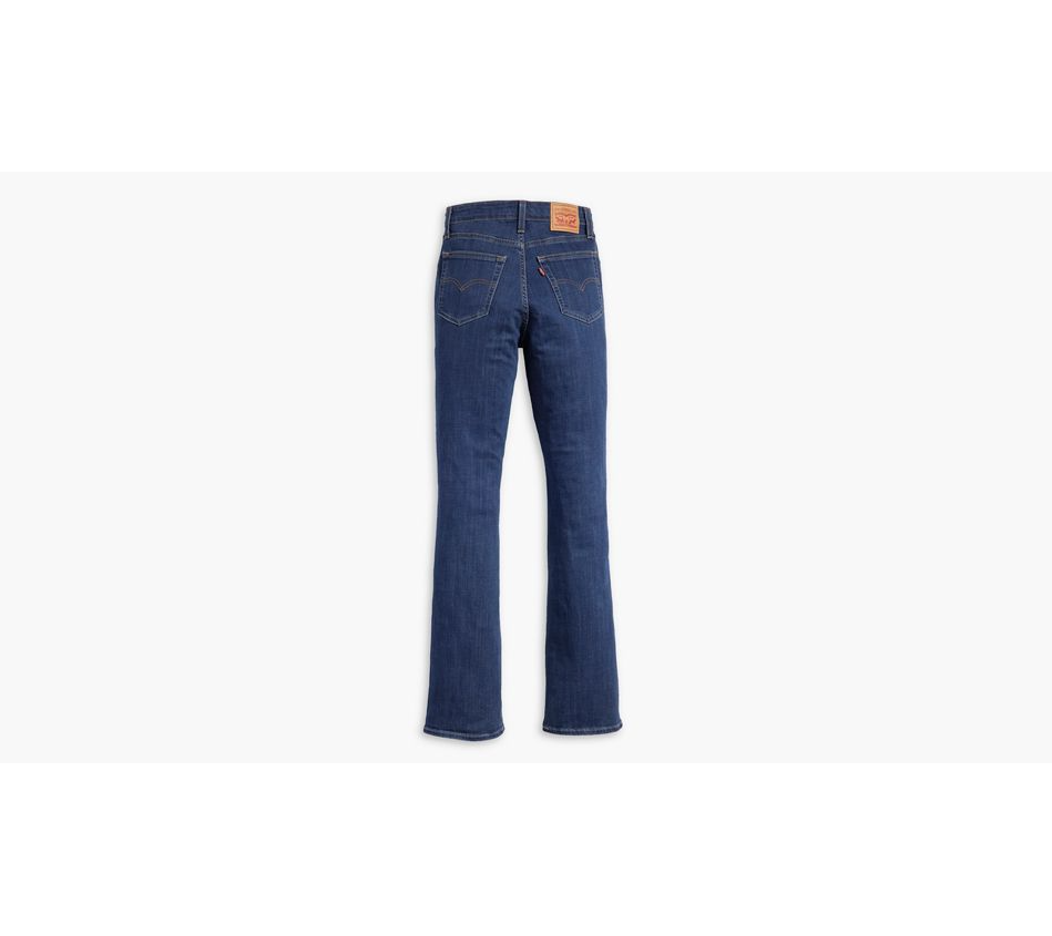 Levi's 725 High-Rise Boot Cut Jeans shown in dark denim with classic five-pocket design and slightly flared leg.