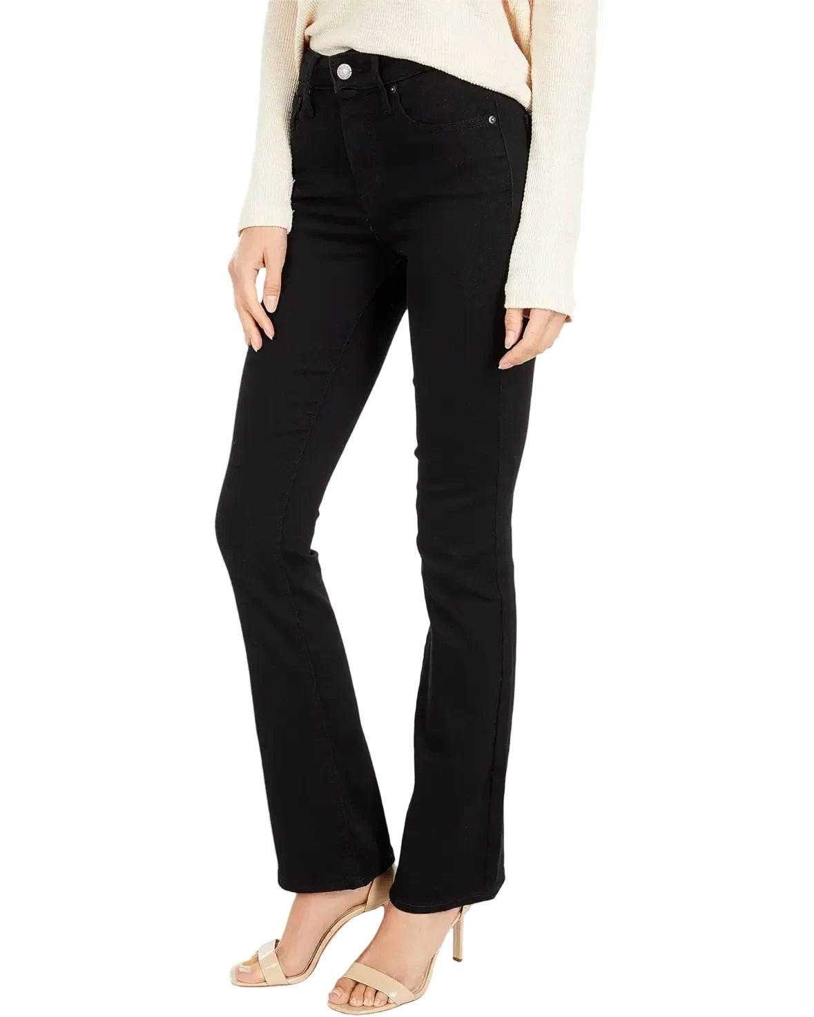 Levi's 725 high-rise boot cut jeans in classic denim, featuring a fitted waist and flared leg for a stylish, comfortable fit.