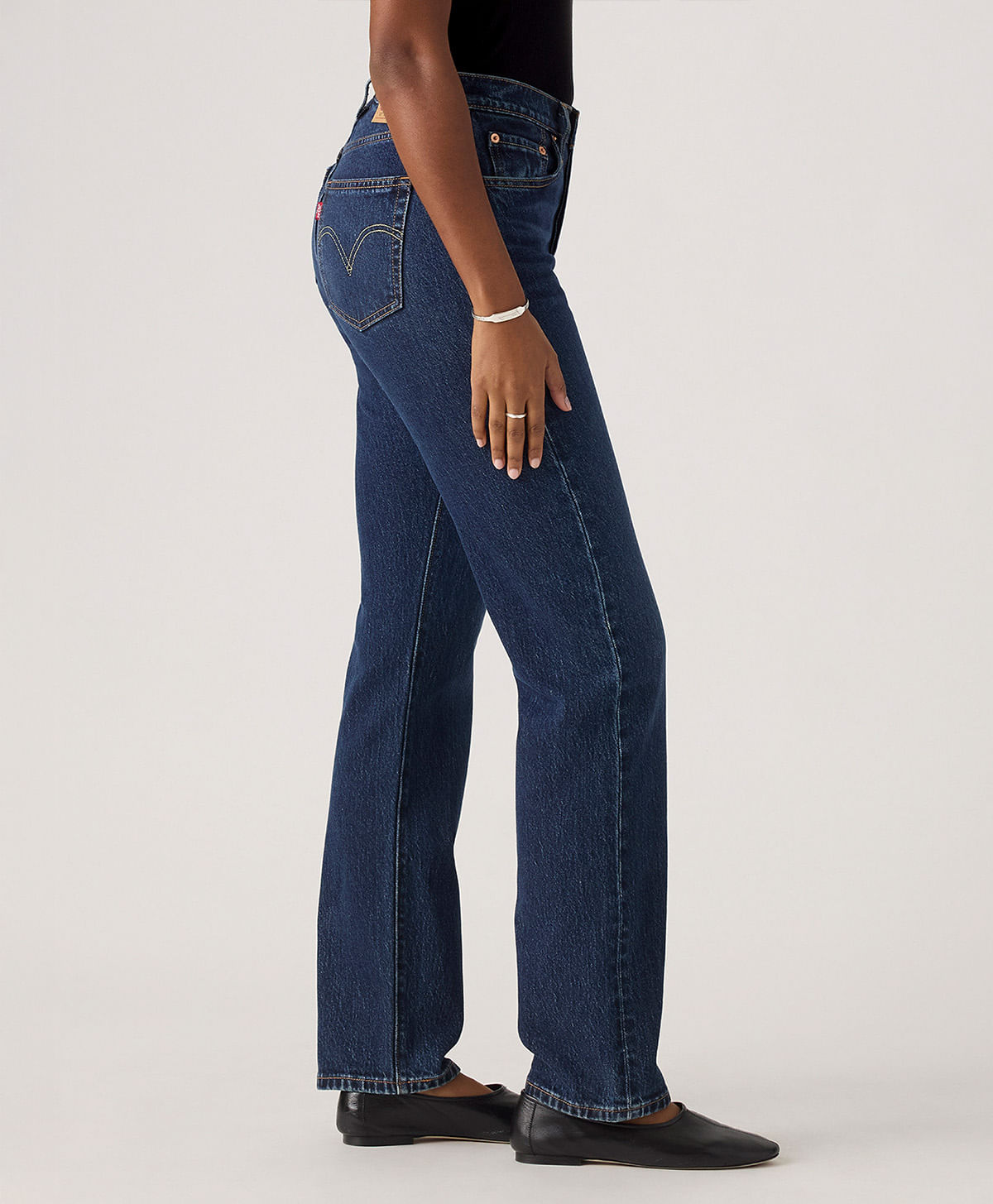 Levi's 501 Curve straight jeans in dark indigo, side view