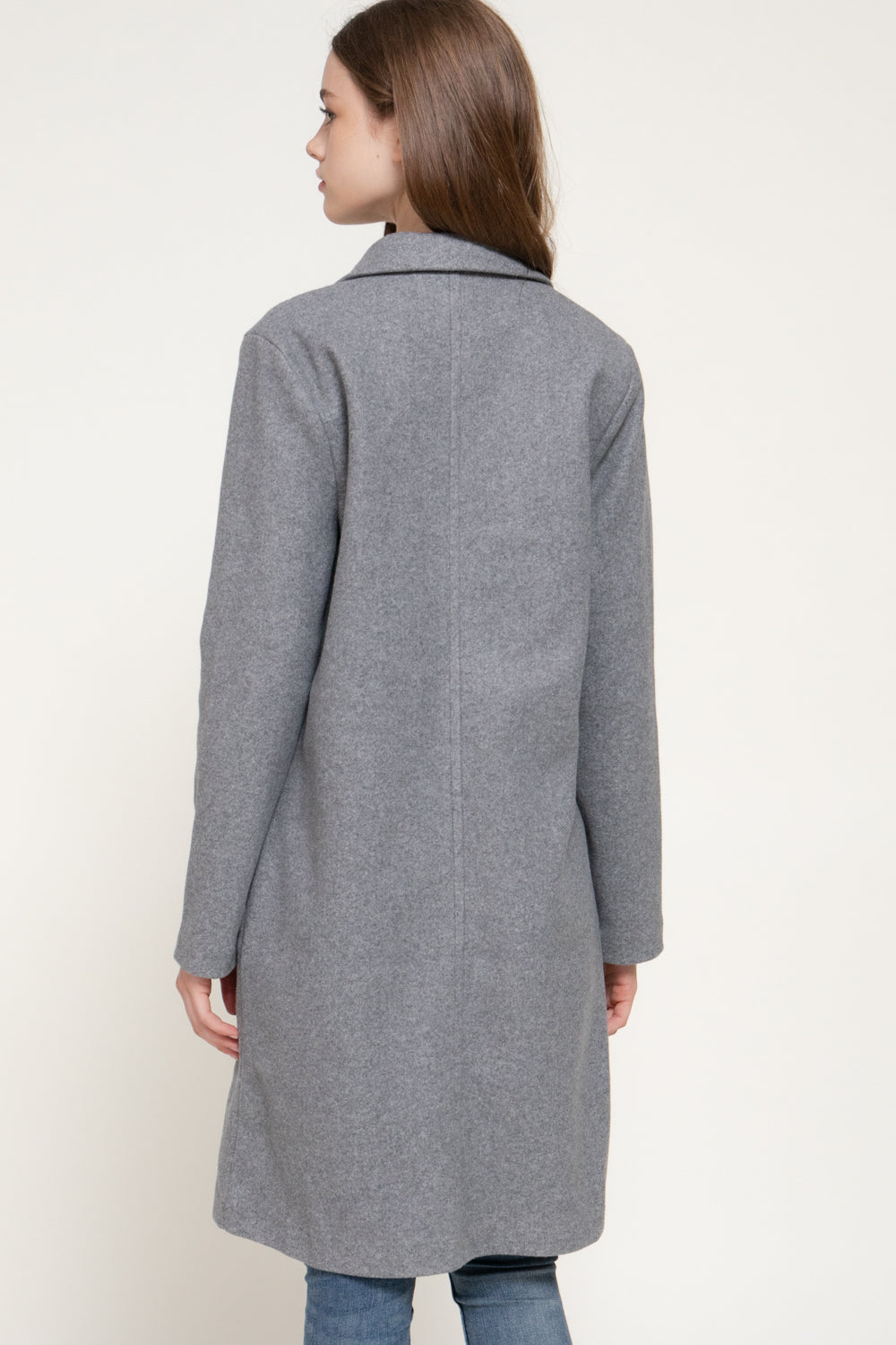 Notched-Collar Open-Front Felt Coat – Black & Heather Gray – H Grey – View 4