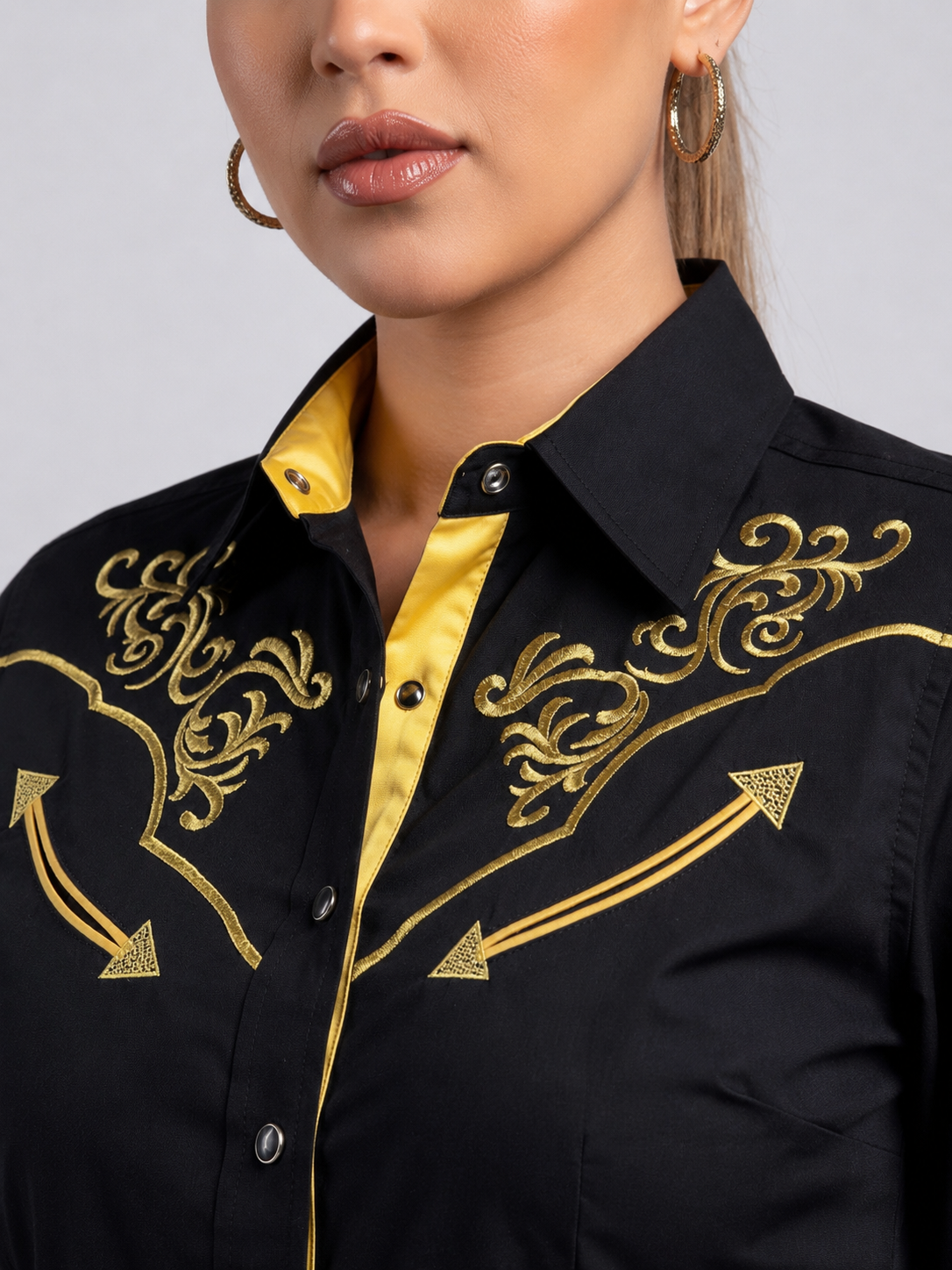 Patrona Embroidered Western Shirt – Black & Gold