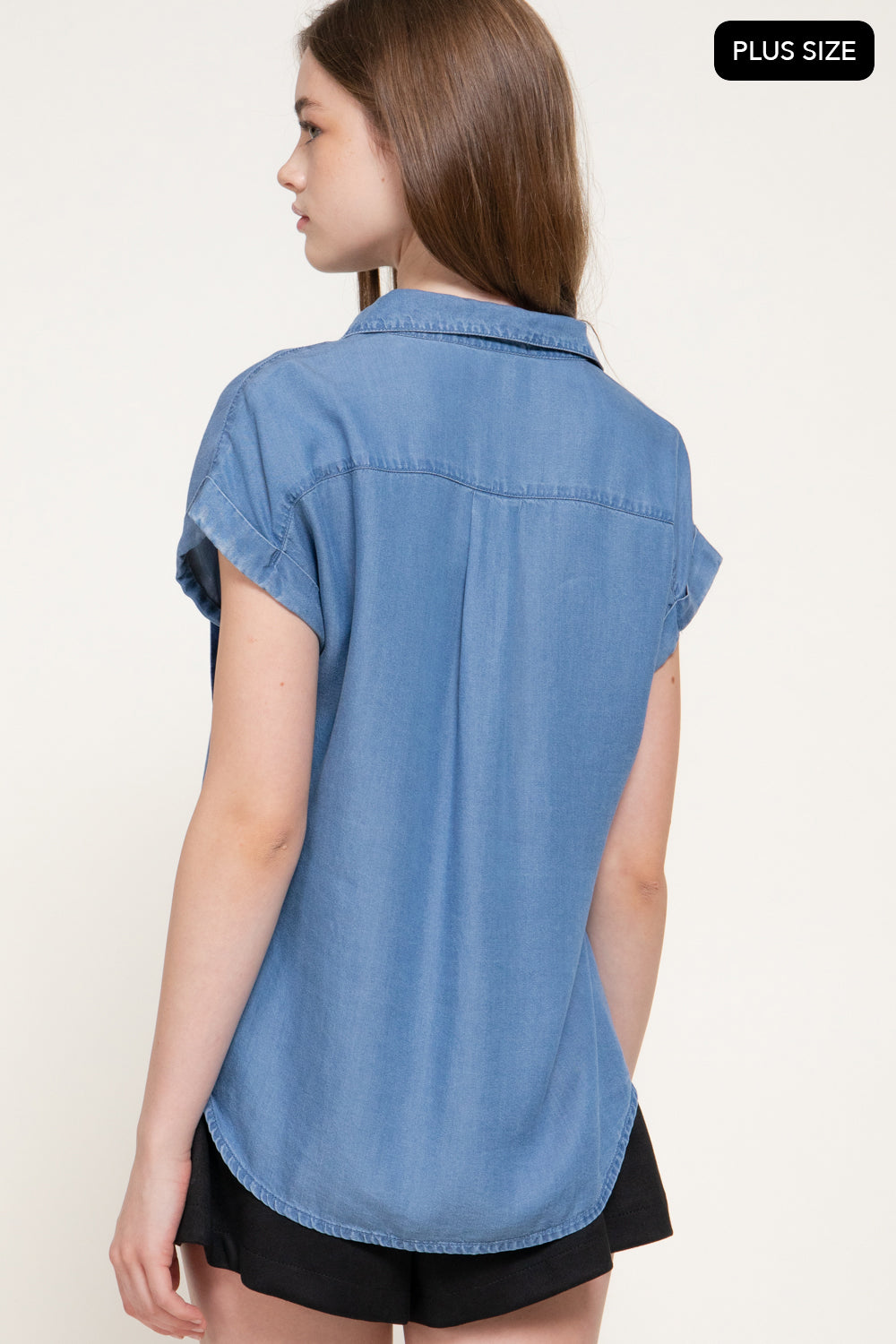 Plus Size Lyocell Dolman-Sleeve Button-Down Shirt – Medium Denim – Medium Denim – View 3
