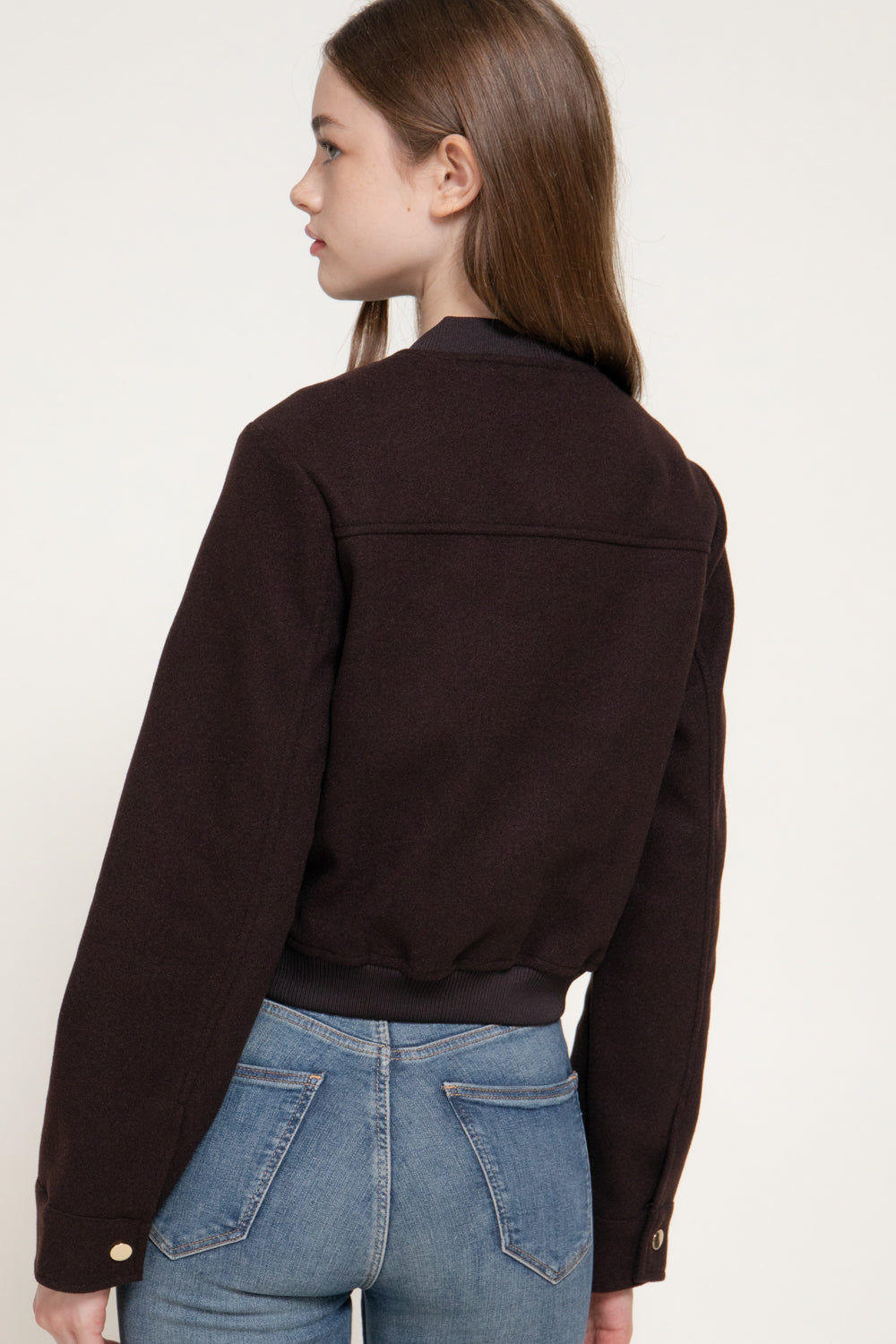 Pocket-Flap Crew-Neck Felt Jacket – Dark Brown – Dark Brown – View 5