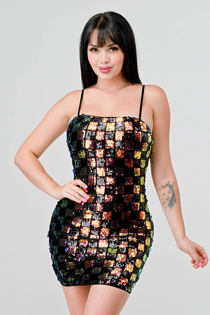 LUXE CHECK PATTERN SEQUINS - Vella Moda