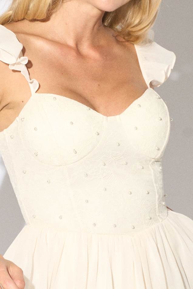 ROMANTIC LACE W/ PEARL CHIFFON SKATER MINI DRESS - Vella Moda