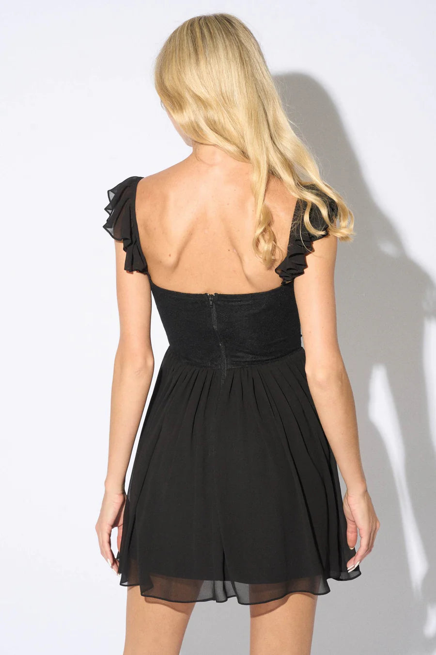 ROMANTIC LACE W/ PEARL CHIFFON SKATER MINI DRESS - Vella Moda