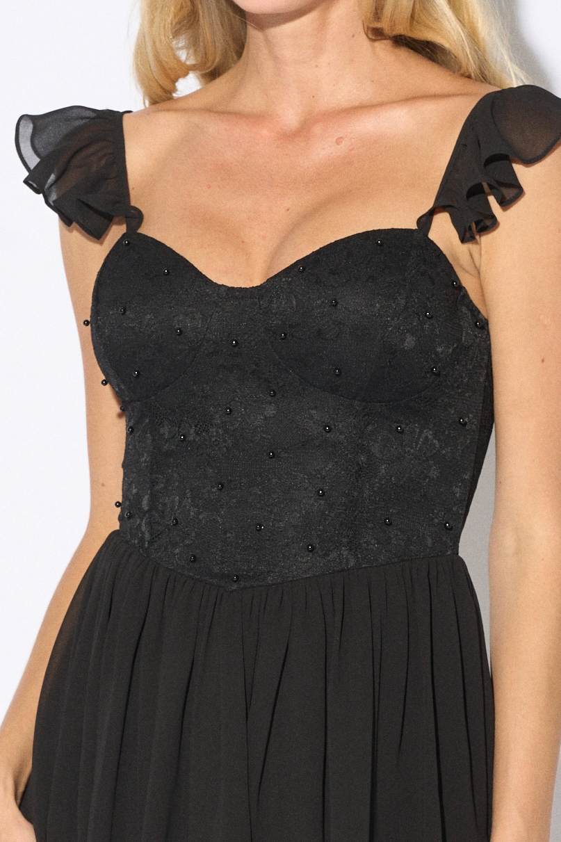 ROMANTIC LACE W/ PEARL CHIFFON SKATER MINI DRESS - Vella Moda